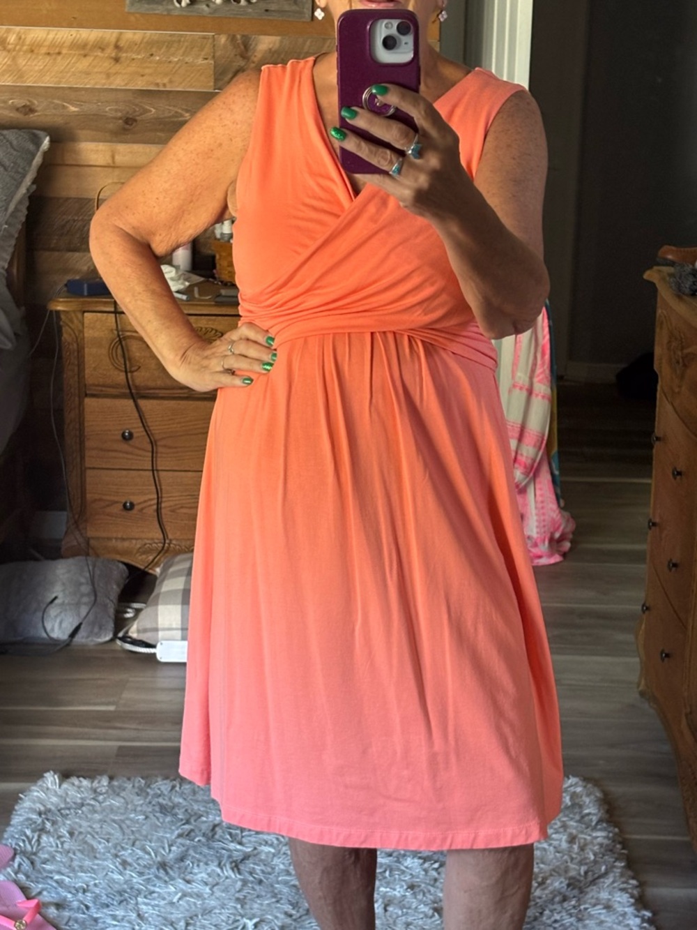 Lands' End Coral Sleeveless Wrap-Front Midi Dress Size M